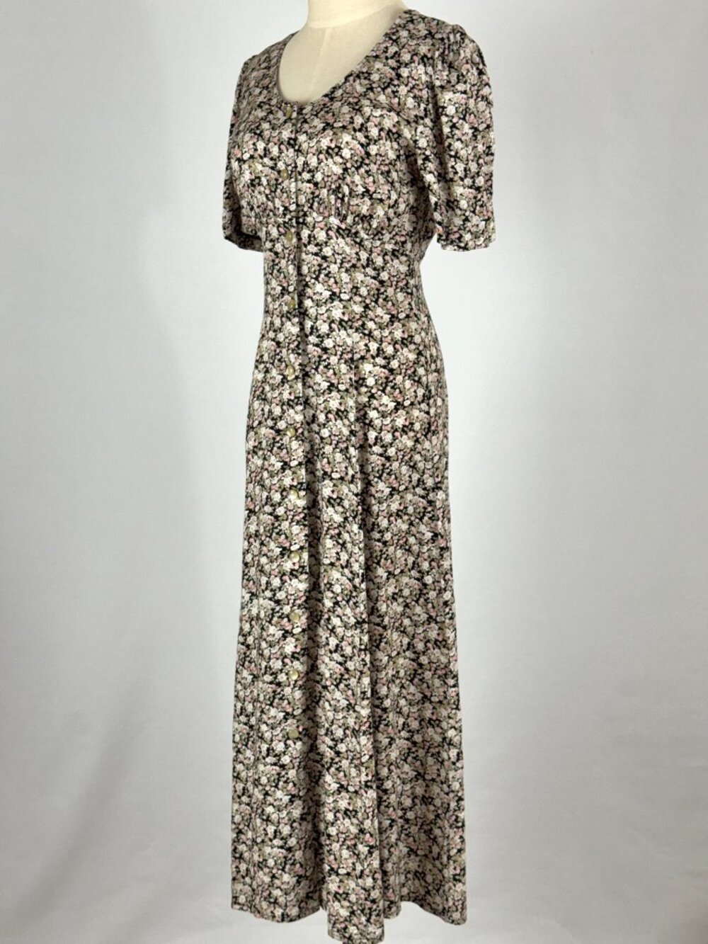 Vtg 90s All That Jazz Black Floral Rayon Button Front Maxi Dress Babydoll Grunge - Picture 5 of 11